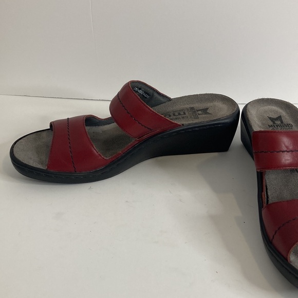 Mephisto Mobils Sandals Womens 42 12 Red Leather Two Strap Wedge Comfy Shoes - Picture 5 of 16